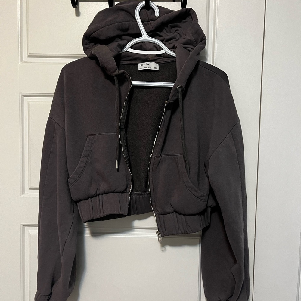 Bershka Dark Purple Hooded Bomber Jacket